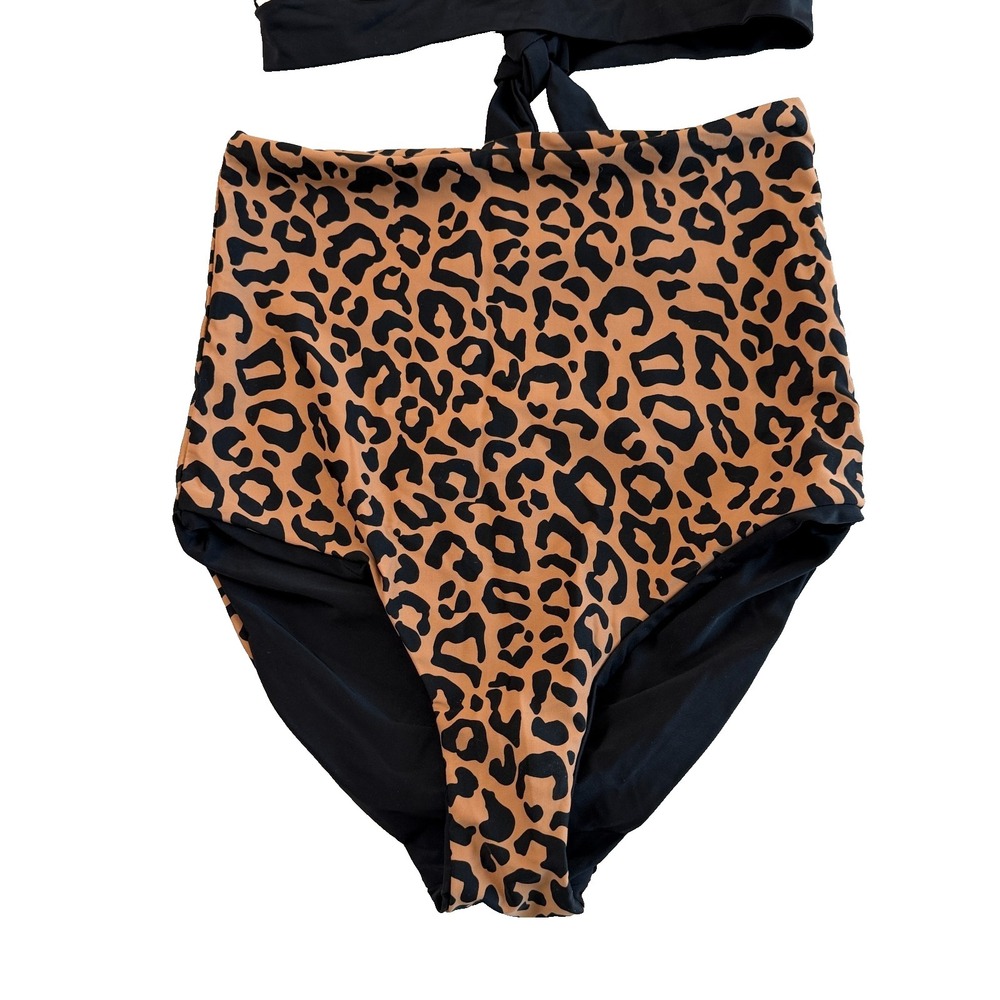 Coral Reef Swim Leopard Print Lounger Top High Waisted Bottom Swimsuit Sz S 4-6 - Picture 7 of 11